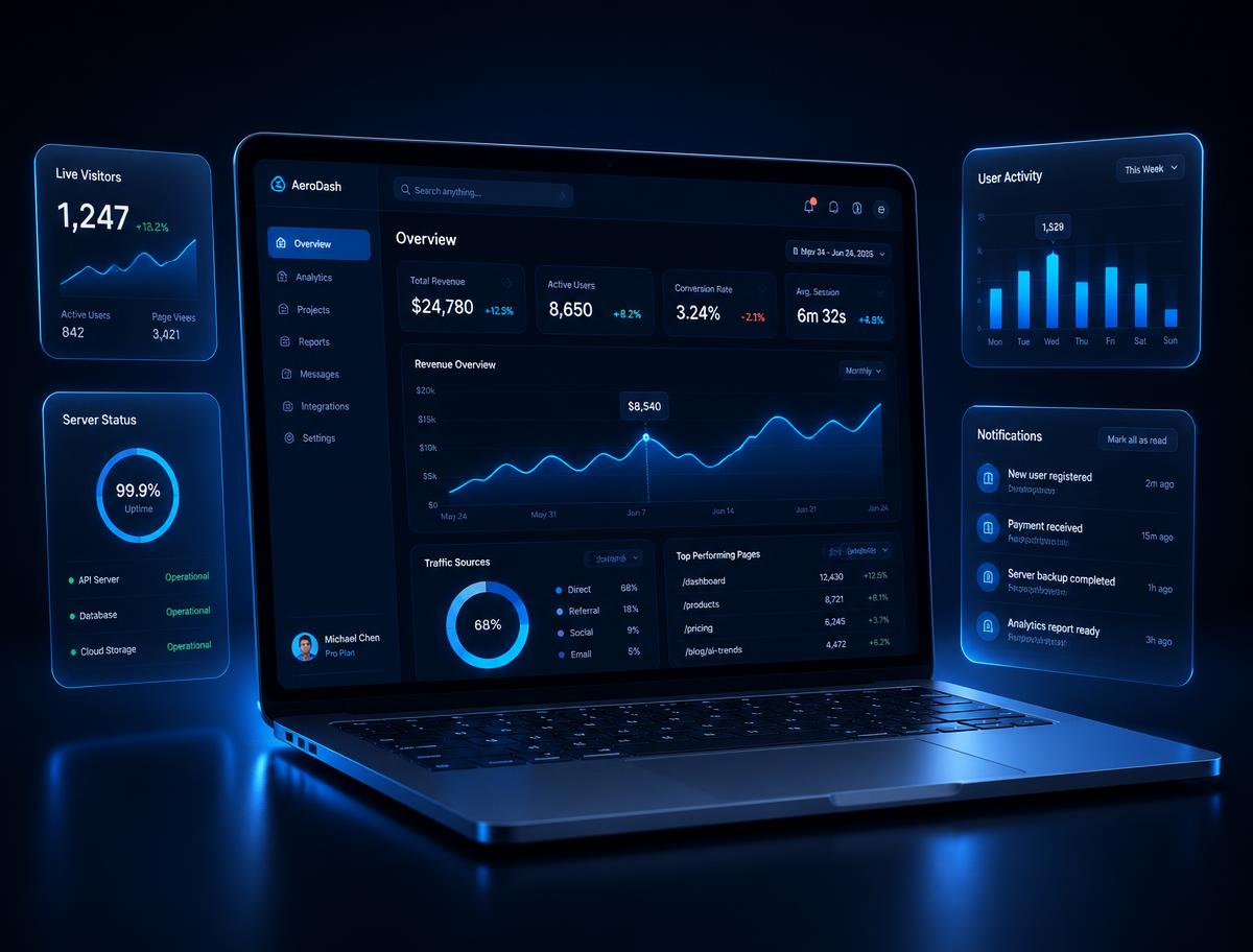 Dashboard e site profissional desenvolvidos pela WebNexo